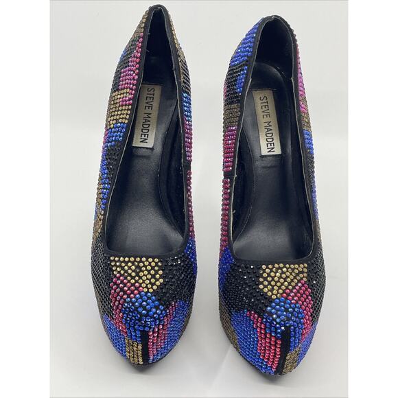 Steve Madden Women's Multi-Colored Rhinestone Platform Heels Size 6.5 - Picture 4 of 16